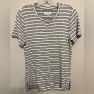 Lucky Brand Women’s Crew Neck Gray/White Striped Short Sleeve Tee, Soft; Size XS